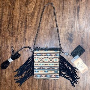 P & G Aztec Print Fringe Crossbody/Shoulder Travel Purse